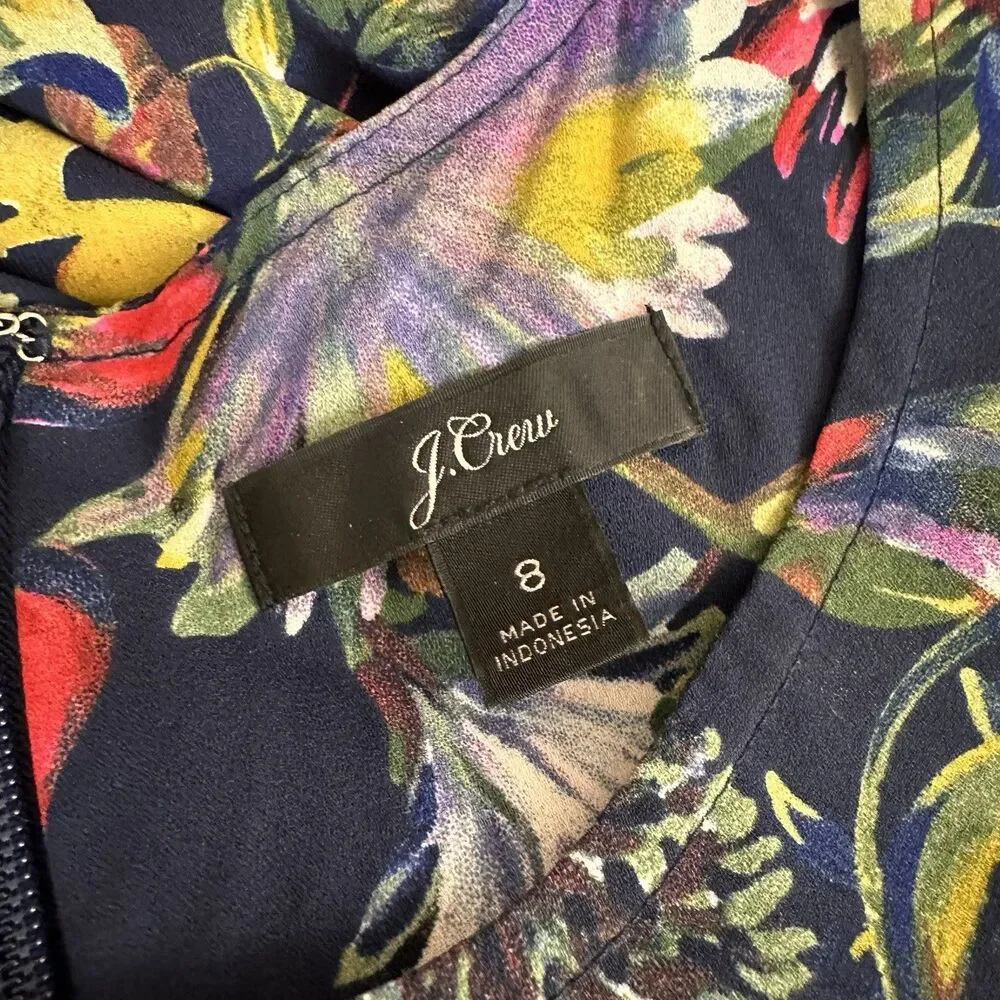 J Crew Genova Long Sleeve Flouncy Hem Dress Painted Floral Size 8 - Picture 8 of 9